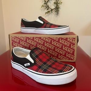 Vans Red Plaid Slip Ons Womens 7.5